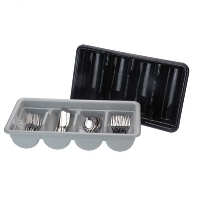 Plastic Box Utility Knife Fork Spoon Silverware Cutlery Holder Grey 4 compartments Cutlery Box